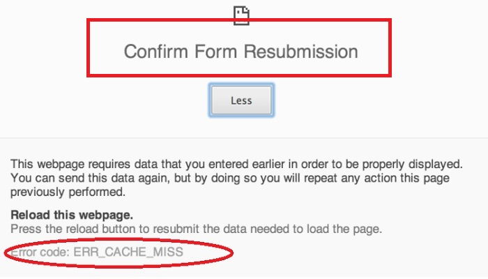 Confirm Form Resubmission (ERR_CACHE_MISS) Erro