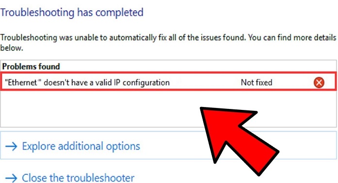 Ethernet Doesn't Have A Valid IP Configuration Error