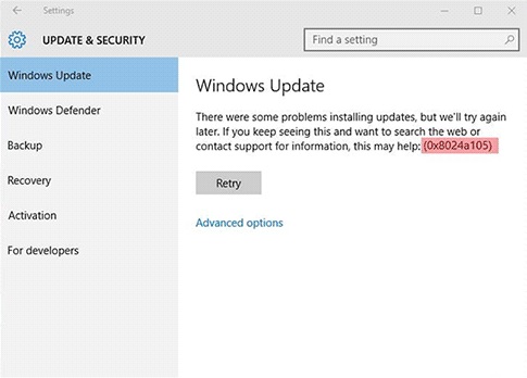 Windows 10 Update Error Code 0x8024a105