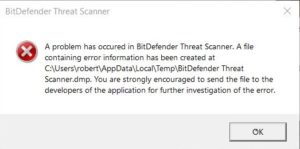 a problem has occurred in bitdefender threat scanner spybot