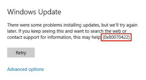 Windows 10 Update Error 0x80070422